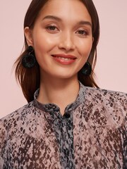Grey/Black Ombre Animal Print Trim Detail Button Front Top - Image 5 of 6