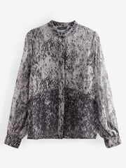 Grey/Black Ombre Animal Print Trim Detail Button Front Top - Image 6 of 6
