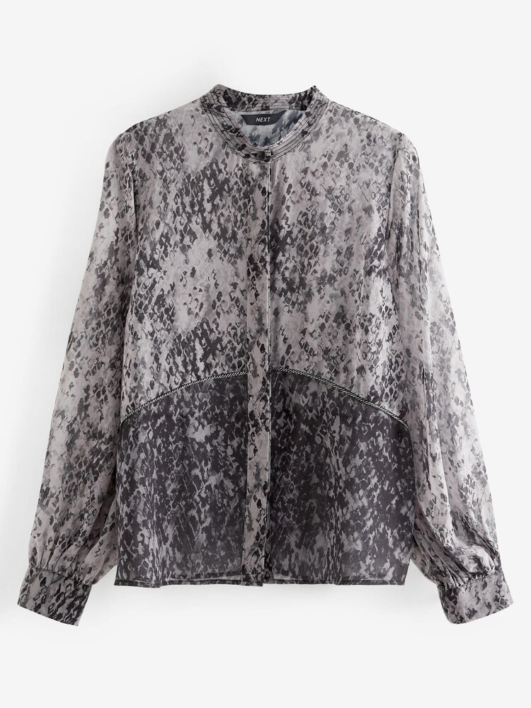 Grey/Black Ombre Animal Print Trim Detail Button Front Top - Image 6 of 6