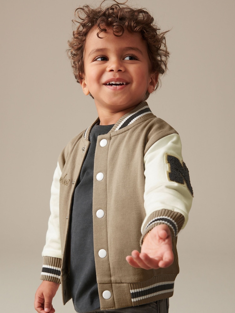 Tan Brown Letterman 100% Cotton Jacket (3mths-7yrs) - Image 1 of 10