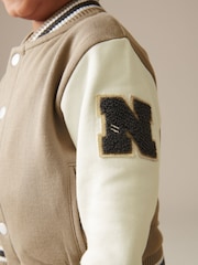 Tan Brown Letterman 100% Cotton Jacket (3mths-7yrs) - Image 4 of 10