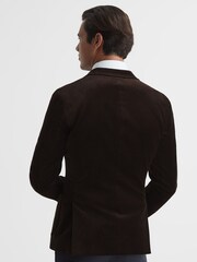 Reiss Chocolate Harlequin Chocolate Double Breasted Slim Fit Velvet Blazer - Image 5 of 9