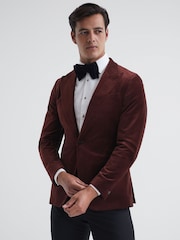 Reiss Dark Rose Apsara Slim Fit Single Breasted Velvet Blazer - Image 1 of 7
