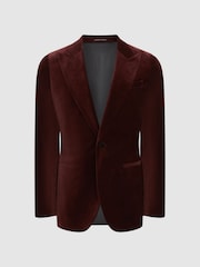 Reiss Dark Rose Apsara Slim Fit Single Breasted Velvet Blazer - Image 2 of 7