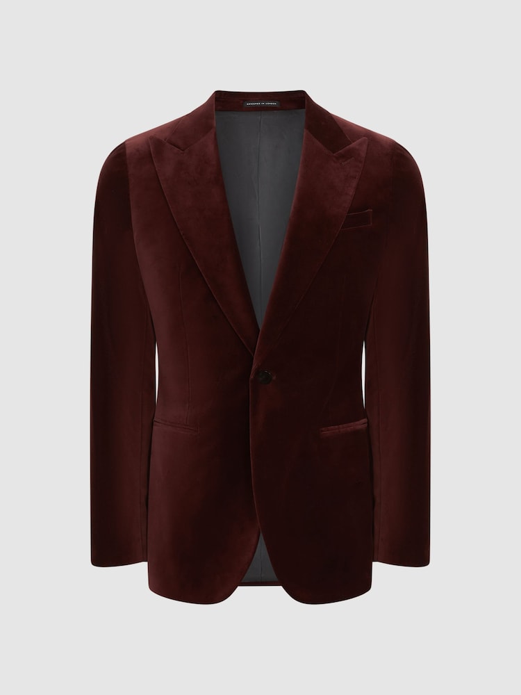 Reiss Dark Rose Apsara Slim Fit Single Breasted Velvet Blazer - Image 2 of 7