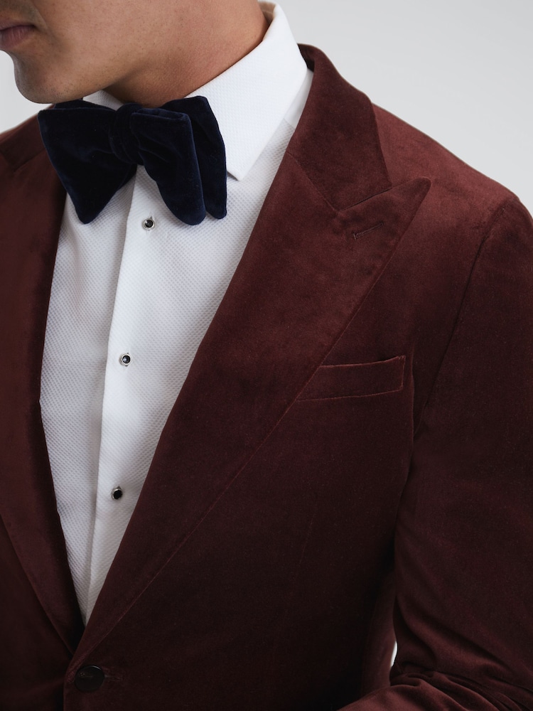 Reiss Dark Rose Apsara Slim Fit Single Breasted Velvet Blazer - Image 7 of 7