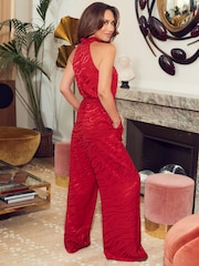 Myleene Klass Red Satin Halterneck Jumpsuit - Image 2 of 7