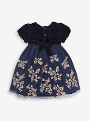 JoJo Maman Bébé Navy Blue Floral Embroidered Tulle Party Dress - Image 2 of 4