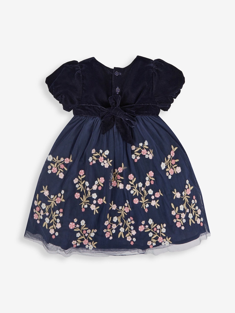JoJo Maman Bébé Navy Blue Floral Embroidered Tulle Party Dress - Image 2 of 4