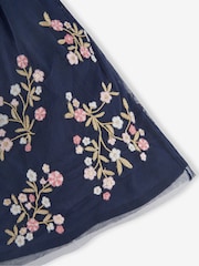 JoJo Maman Bébé Navy Blue Floral Embroidered Tulle Party Dress - Image 4 of 4
