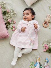 JoJo Maman Bébé Pink Peter Rabbit Gingham Appliqué Dress & Tights Set - Image 1 of 8