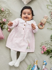 JoJo Maman Bébé Pink Peter Rabbit Gingham Appliqué Dress & Tights Set - Image 2 of 8