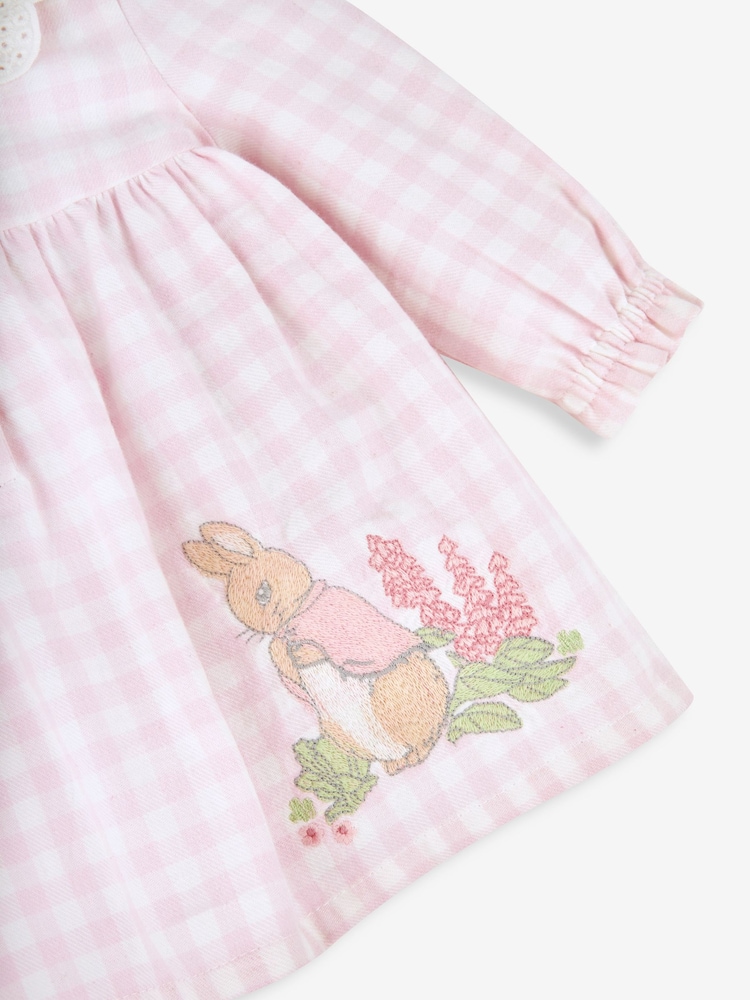 JoJo Maman Bébé Pink Peter Rabbit Gingham Appliqué Dress & Tights Set - Image 8 of 8