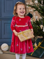 JoJo Maman Bébé Fuchsia Star Embroidered Velour Party Dress - Image 1 of 4