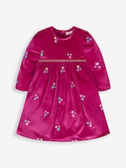 JoJo Maman Bébé Fuchsia Star Embroidered Velour Party Dress - Image 2 of 4