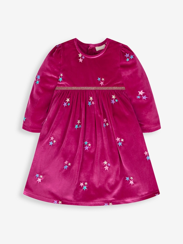 JoJo Maman Bébé Fuchsia Star Embroidered Velour Party Dress - Image 2 of 4