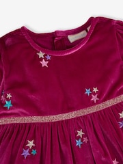 JoJo Maman Bébé Fuchsia Star Embroidered Velour Party Dress - Image 3 of 4