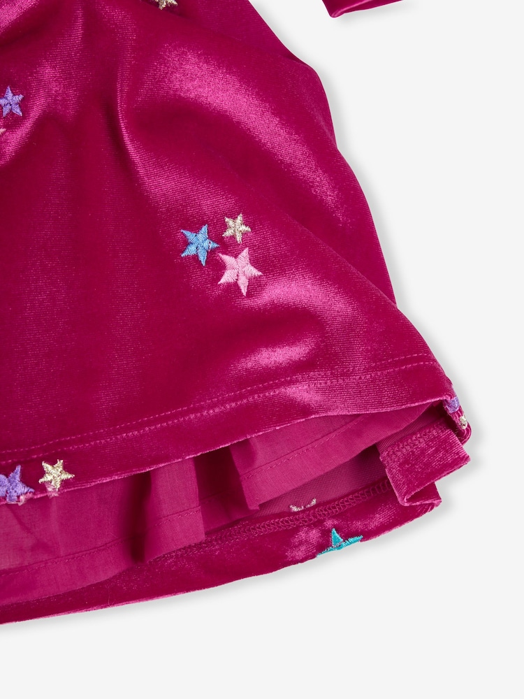 JoJo Maman Bébé Fuchsia Star Embroidered Velour Party Dress - Image 4 of 4