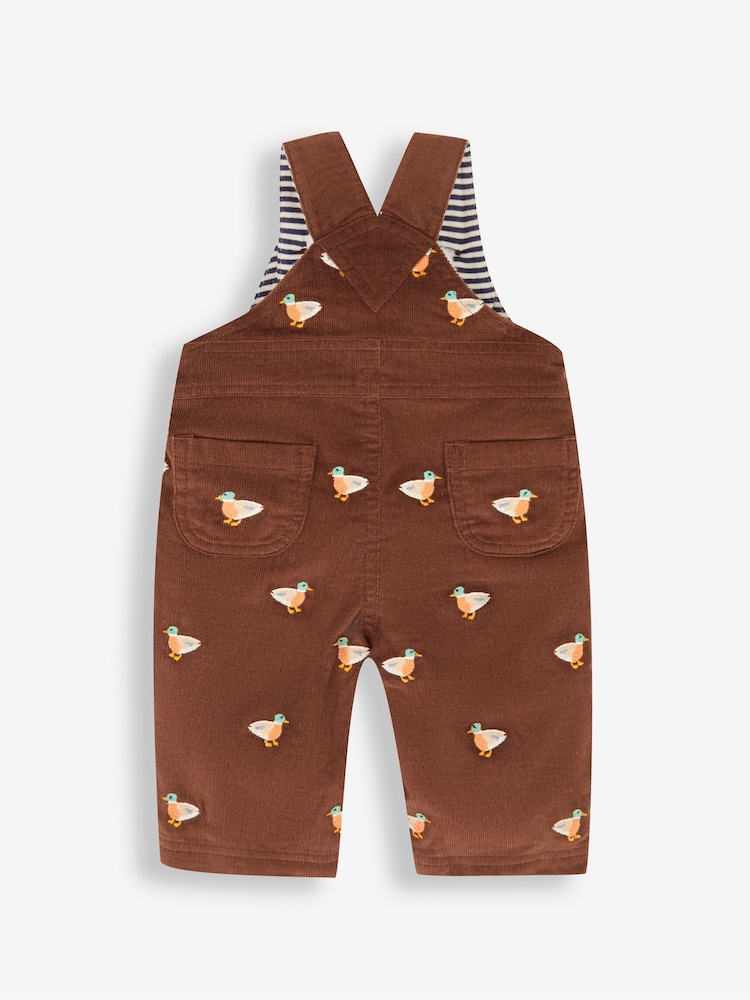 JoJo Maman Bébé Brown Duck Embroidered Cord Dungarees - Image 2 of 3