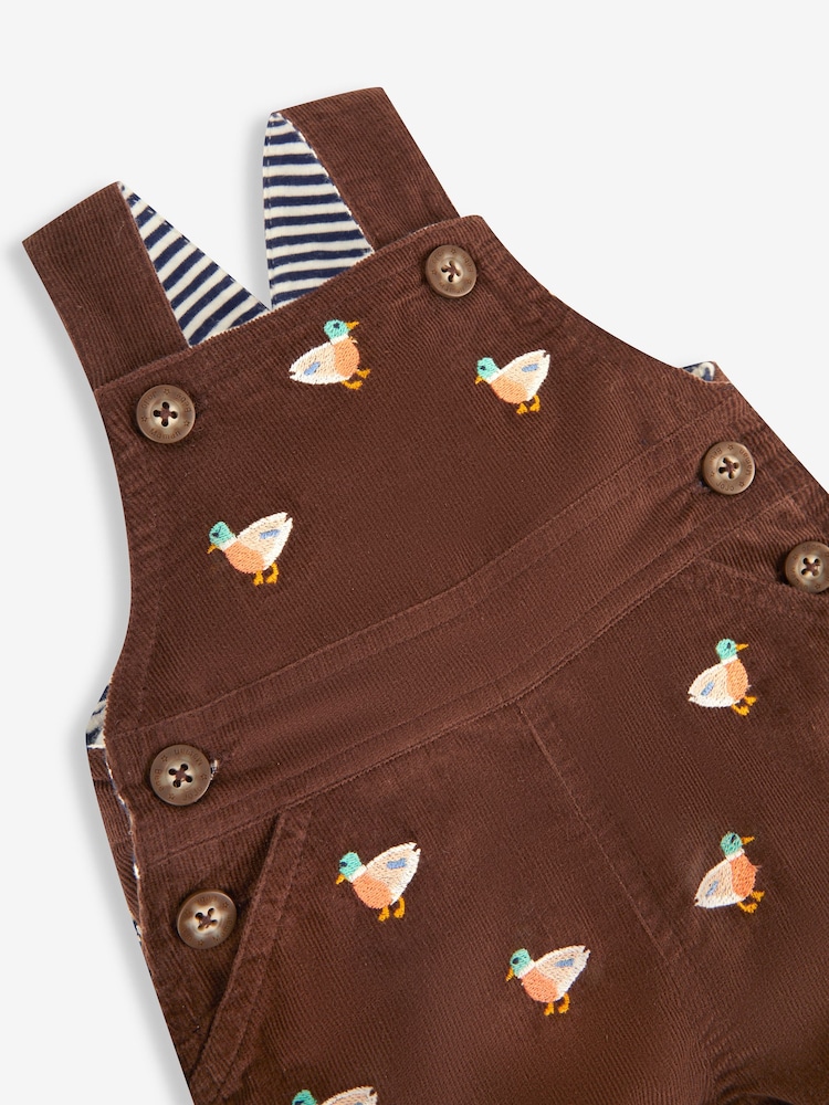 JoJo Maman Bébé Brown Duck Embroidered Cord Dungarees - Image 3 of 3