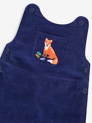 JoJo Maman Bébé Navy Blue Fox Embroidered Pocket Cord Dungarees - Image 3 of 3
