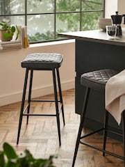 Set of 2 Monza Faux Leather Dark Grey Hamilton Quilted Kitchen Bar Stools - Image 1 of 5