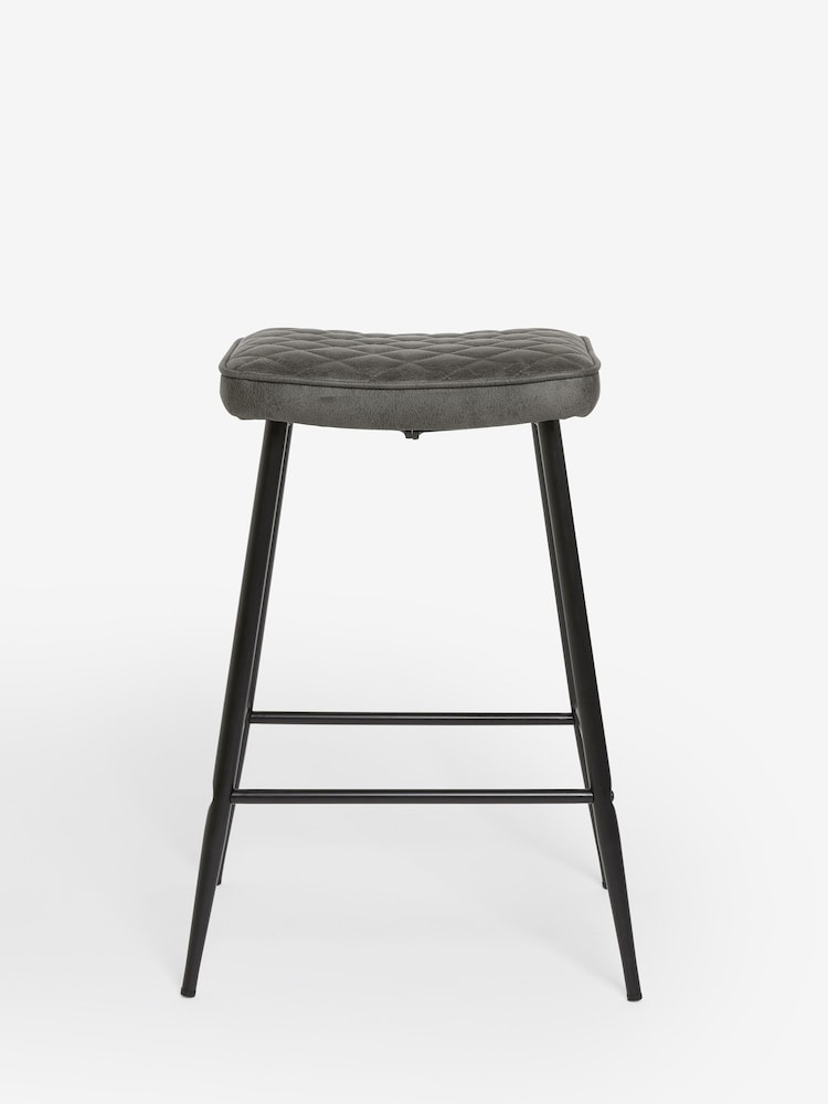 Set of 2 Monza Faux Leather Dark Grey Hamilton Quilted Kitchen Bar Stools - Image 2 of 5