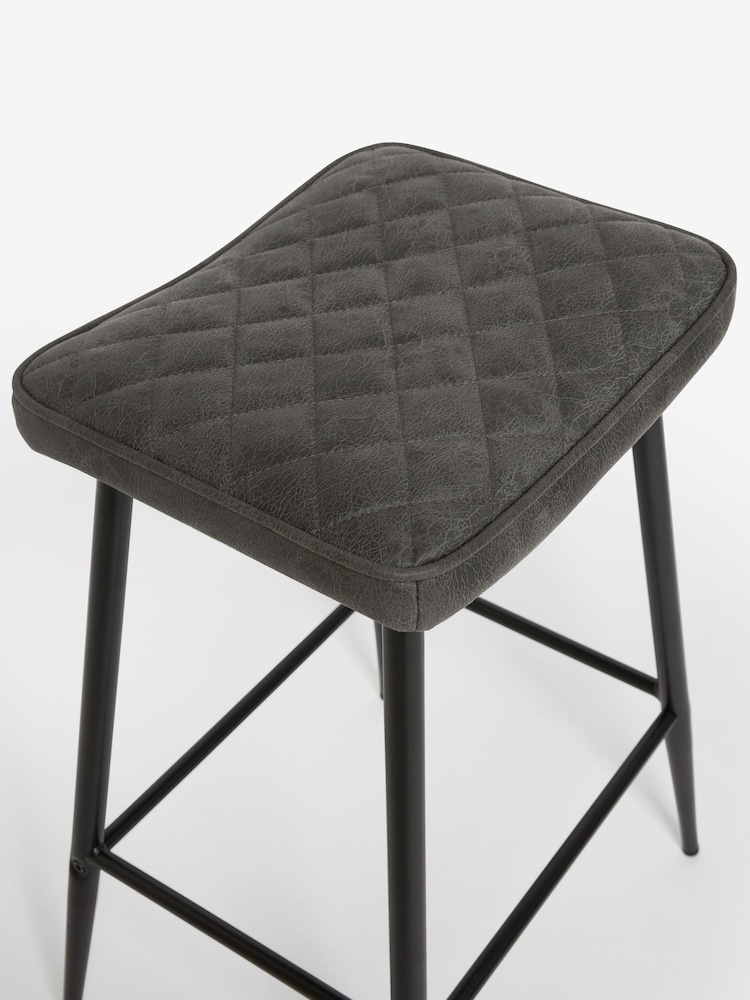 Set of 2 Monza Faux Leather Dark Grey Hamilton Quilted Kitchen Bar Stools - Image 5 of 5