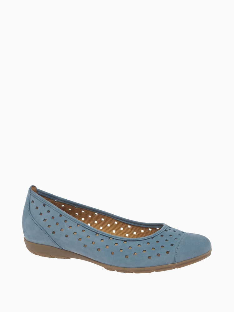 Gabor Womens Blue Ruffle Jeans Nubuck Ballerina Shoes - Image 2 of 5