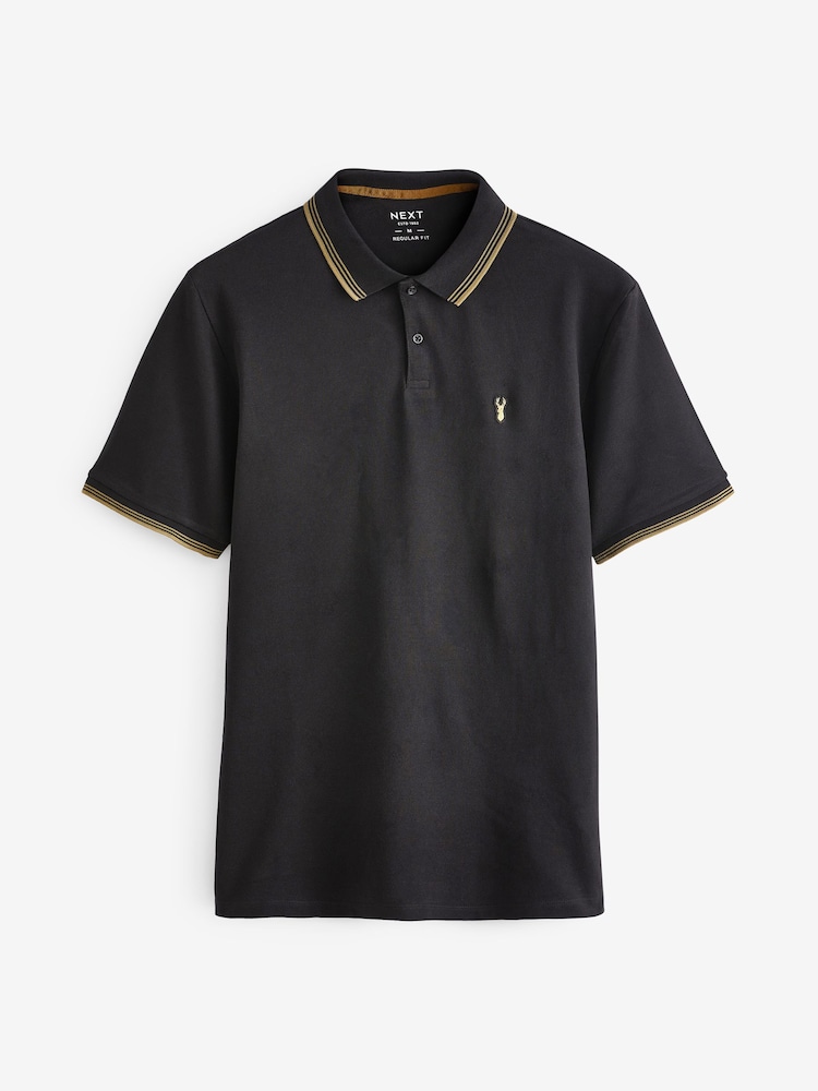Black/Gold Tipped Regular Fit Polo Shirt - Image 1 of 1 Black/Gold Tipped Regular Fit Polo Shirt - Image 1 of 1