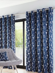 Enhanced Living Blue Fleur Eyelet Ready Made Blackout Eyelet Curtains - Image 1 of 4