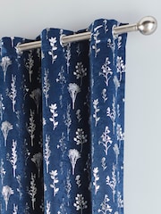 Enhanced Living Blue Fleur Eyelet Ready Made Blackout Eyelet Curtains - Image 2 of 4