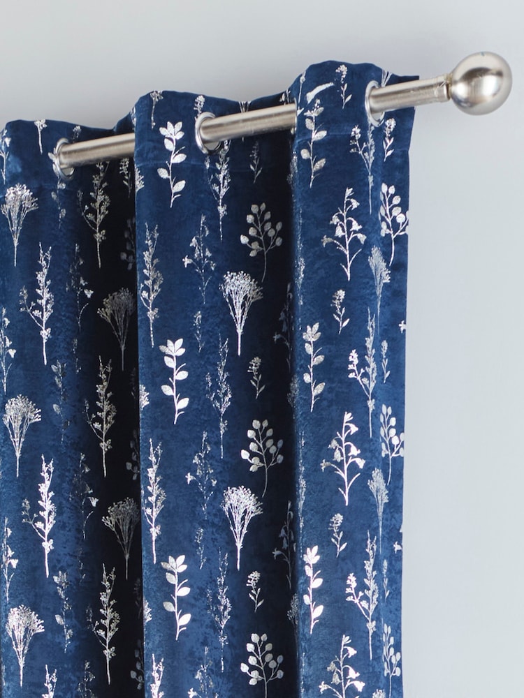 Enhanced Living Blue Fleur Eyelet Ready Made Blackout Eyelet Curtains - Image 2 of 4