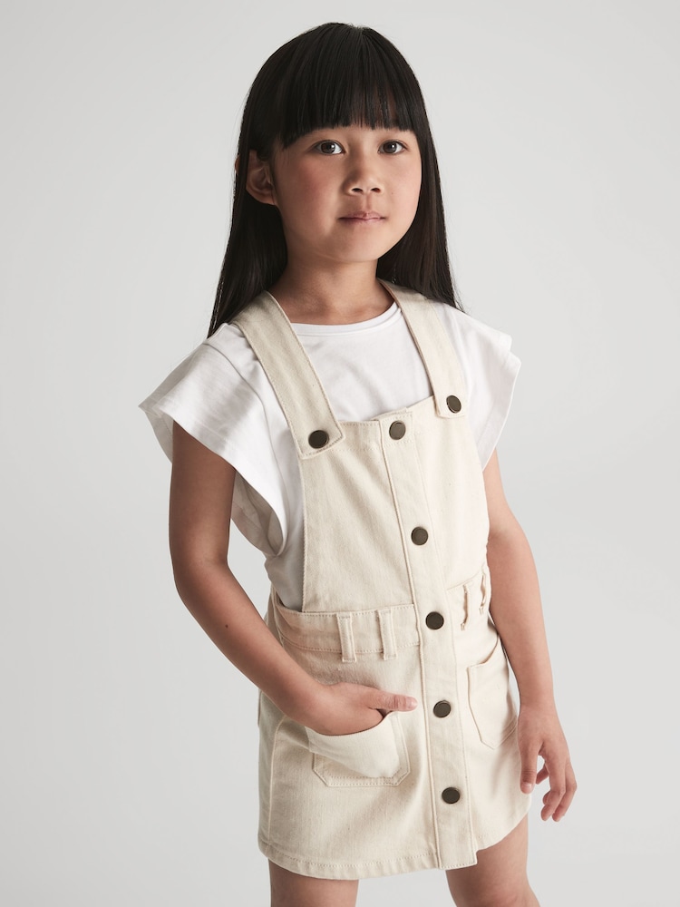 Reiss Ecru Loren Jr Denim Dungaree Dress - Image 1 of 5