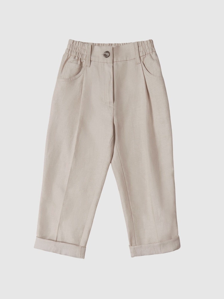 Reiss Oatmeal Shae Junior Linen Blend Pull On Trousers - Image 2 of 5