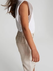 Reiss Oatmeal Shae Junior Linen Blend Pull On Trousers - Image 3 of 5