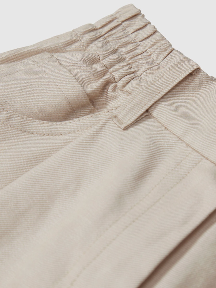 Reiss Oatmeal Shae Junior Linen Blend Pull On Trousers - Image 5 of 5
