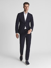 Reiss Navy Voyage Single Breasted Technical Slim Fit Blazer - Image 1 of 7