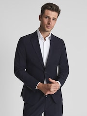 Reiss Navy Voyage Single Breasted Technical Slim Fit Blazer - Image 4 of 7