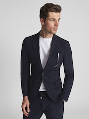Reiss Navy Voyage Single Breasted Technical Slim Fit Blazer - Image 7 of 7