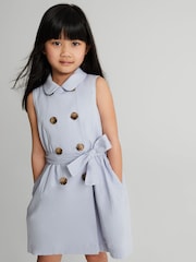 Reiss Pale Blue Dana Junior Linen Blend Mini Dress - Image 1 of 6