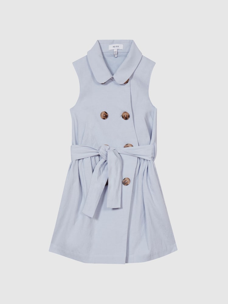 Reiss Pale Blue Dana Junior Linen Blend Mini Dress - Image 2 of 6