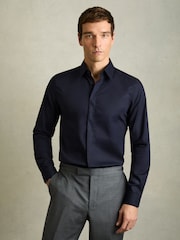 Reiss Navy Kiana Slim Fit Cotton Blend Shirt - Image 1 of 7