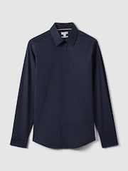 Reiss Navy Kiana Slim Fit Cotton Blend Shirt - Image 2 of 7