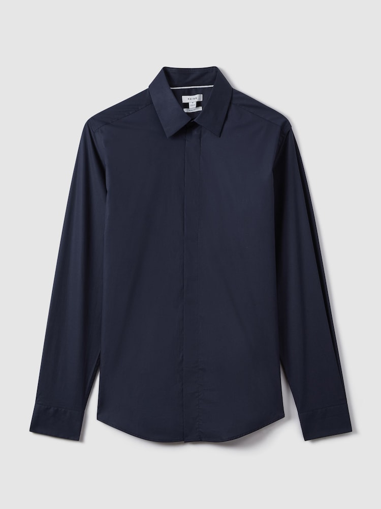 Reiss Navy Kiana Slim Fit Cotton Blend Shirt - Image 2 of 7