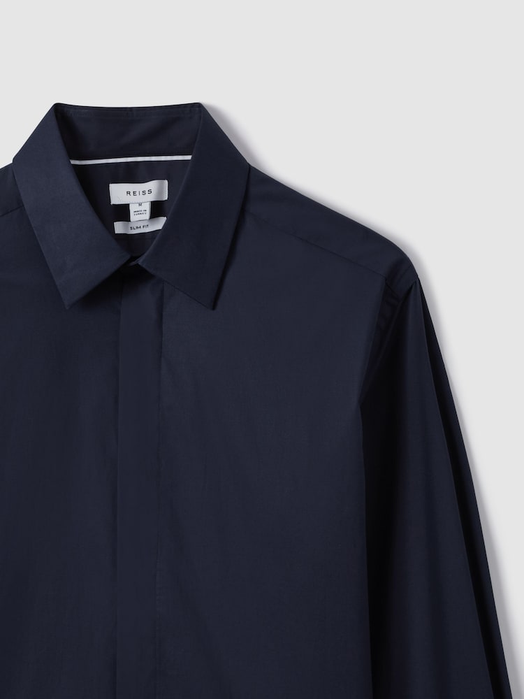Reiss Navy Kiana Slim Fit Cotton Blend Shirt - Image 5 of 7