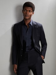Reiss Navy Kiana Slim Fit Cotton Blend Shirt - Image 7 of 7