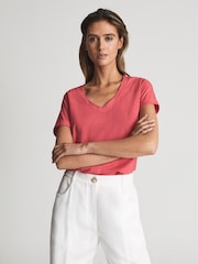 Reiss Coral Luana Cotton-Jersey V-Neck T-Shirt - Image 2 of 5