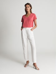 Reiss Coral Luana Cotton-Jersey V-Neck T-Shirt - Image 3 of 5
