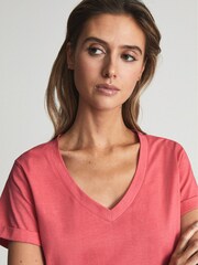 Reiss Coral Luana Cotton-Jersey V-Neck T-Shirt - Image 5 of 5